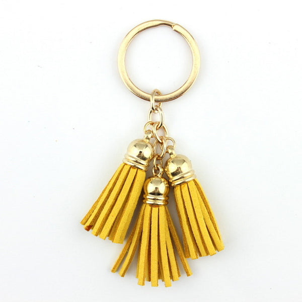 2016 New Fashion Women Casual Triple Leather Tassels Women Keychain Bag Pendant Alloy Car Key Chain Ring Holder Trendy Jewelry