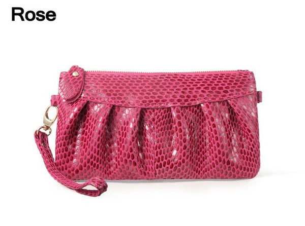 Fashion Serpentine Women's Day Clutch Genuine Leather Handbags Coin Purse Mobile Phone Bag Clutch Bag iphone Case JJY068