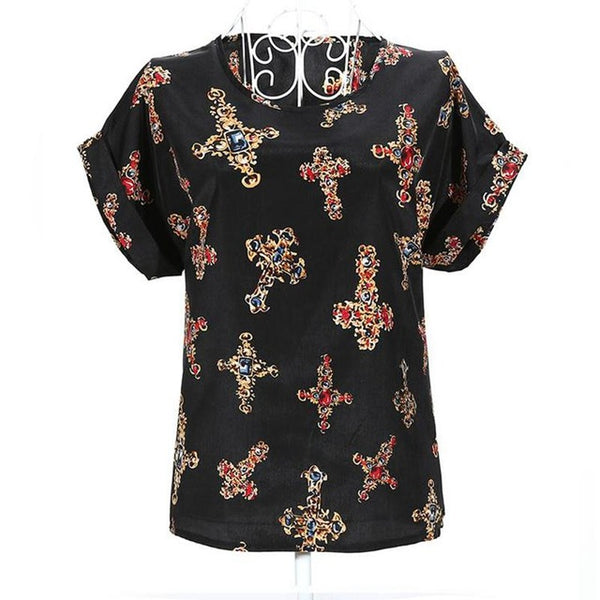 2015 new Large size women printing blouse bird bat shirt short-sleeved chiffon blusas femininas roupas summer style