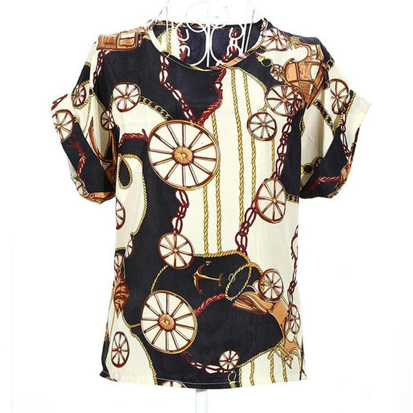 2015 new Large size women printing blouse bird bat shirt short-sleeved chiffon blusas femininas roupas summer style