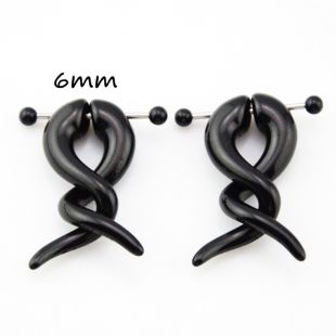 BOG-Pair Black Acrylic Fake Cheater Twist Spiral Ear Taper Gauges Expanders Earring Tunnel Plugs Piercing Body Jewelry