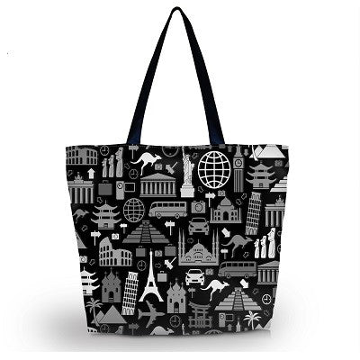 2016 Foldable Tote Women Shopping Bag Shoulder Bag Lady Handbag Pouch Zipper Closure Pocket Eco Reusable Shopping tote