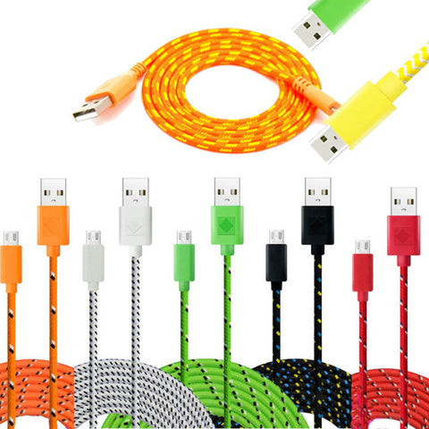 1M/2M/3M Fabric Nylon Braided Micro USB Cable Charger Data Sync USB Cord Wire For Samsung Galaxy Xiaomi HTC 8 Colors Available