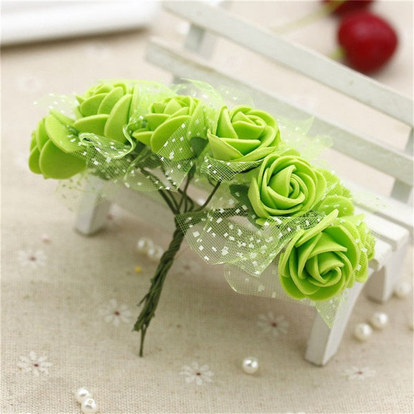 12pcs / lot MIni Valentine Gift  Artificial Silk Rose Flower Lace foam for car decoration wedding party Flower holding bouquet