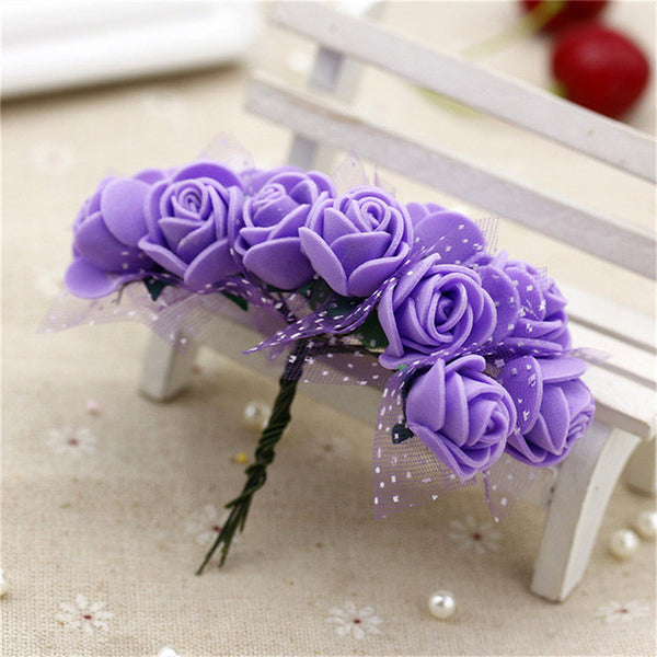 12pcs / lot MIni Valentine Gift  Artificial Silk Rose Flower Lace foam for car decoration wedding party Flower holding bouquet