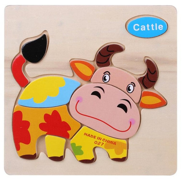 Wooden 3D Puzzle Jigsaw Wooden Toys For Children Cartoon Animal Puzzles Intelligence Kids Children Educational Toy