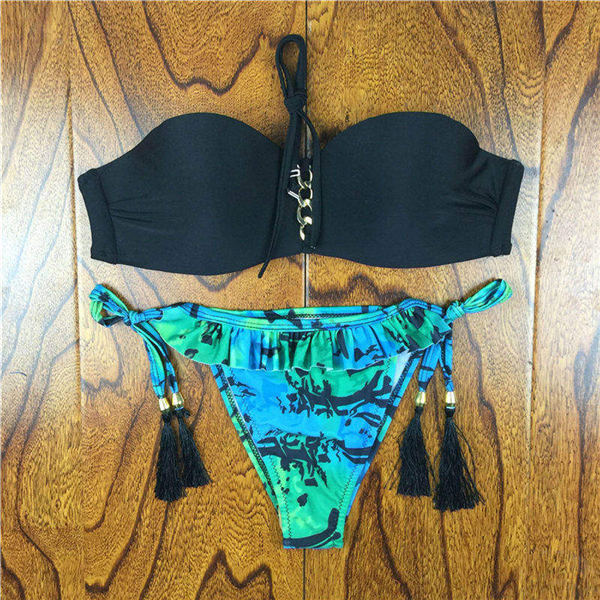 2017 Summer Style Floral Print Women Bikinis Set Crochet Lace Swimsuit Strapless Push Up Bandeau Biquinis Beachwear Bathing Suit