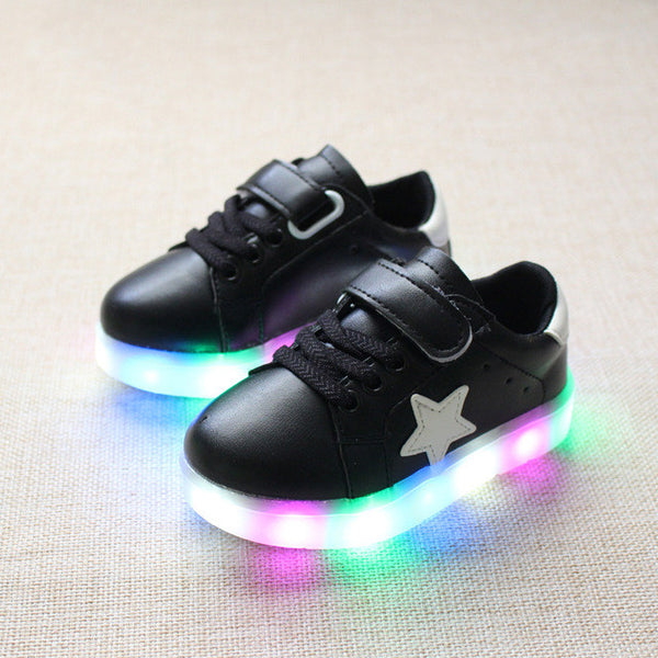 2017 new hot all seasons unisex fashion pentacle Colorful LED LED flash children kids casual shoes kids sneakers lights shoes fo