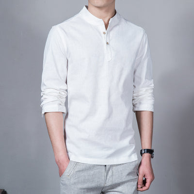 2017 Asian Fashion Long Sleeve Mandarin Collar Mens Shirts Male Casual Linen Shirt Men Plus Size 4XL 5XL White Camisas