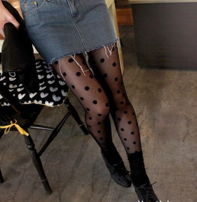 New Pantyhose Women Tights Black And White Big Dots Entirely Seamless Sexy Sheer Stockings Tight Female collant pantyhose W029
