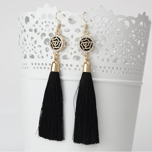 New Tassel Long Earrings For Women Bijoux Fashion Jewelry Wholesale Rose Flower Rhinestone Dangle Earrings Brincos Pendientes