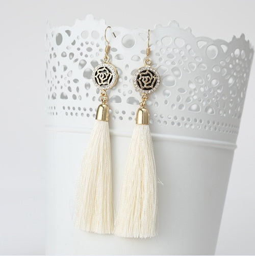 New Tassel Long Earrings For Women Bijoux Fashion Jewelry Wholesale Rose Flower Rhinestone Dangle Earrings Brincos Pendientes