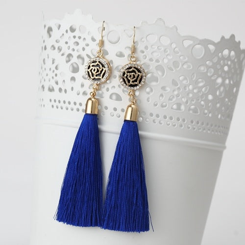 New Tassel Long Earrings For Women Bijoux Fashion Jewelry Wholesale Rose Flower Rhinestone Dangle Earrings Brincos Pendientes