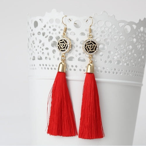 New Tassel Long Earrings For Women Bijoux Fashion Jewelry Wholesale Rose Flower Rhinestone Dangle Earrings Brincos Pendientes