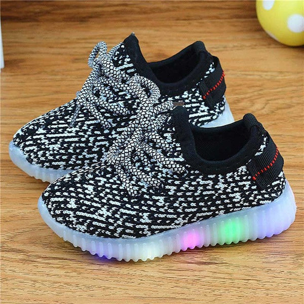 Hot sale Children Girls LED Luminous Sneakers Kids Sports Shoes Girl PU Casual Boots for Spring Autumn Rubber Button EUR 21-36