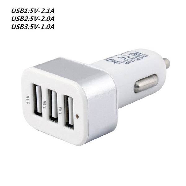 Brand new Universal 3 USB charger 3 port 2A 2.1A 1A Car Charger Cigarette Lighter Charger adapter for phone tablet Car Styling