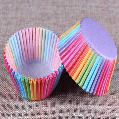 100pcs/Lot Rainbow Color Paper Cupcake Mold Muffin Cupcake Paper Cups Tray Baking Decorating Tools Pastry Molds Bakeware