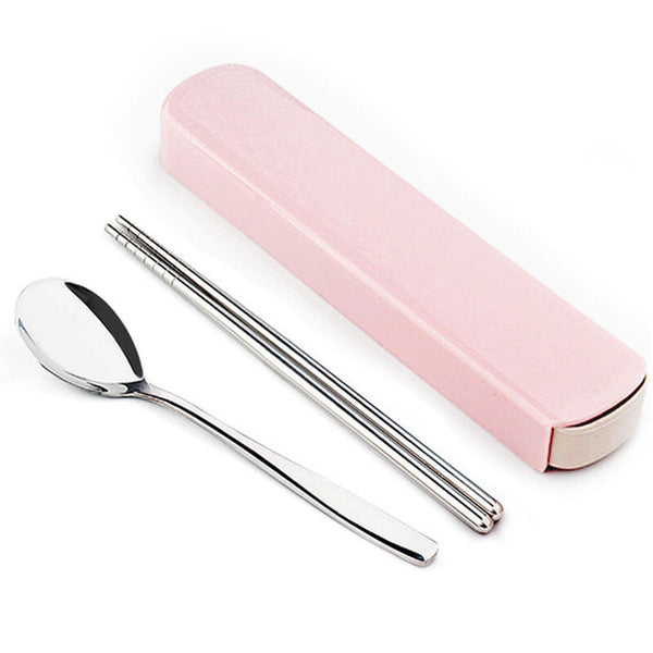New Arrival Portable Stainless Steel Dinnerware Sets Travel Picnic Chinese Tableware Chopsticks Spoon Fork For Kids School Gifts