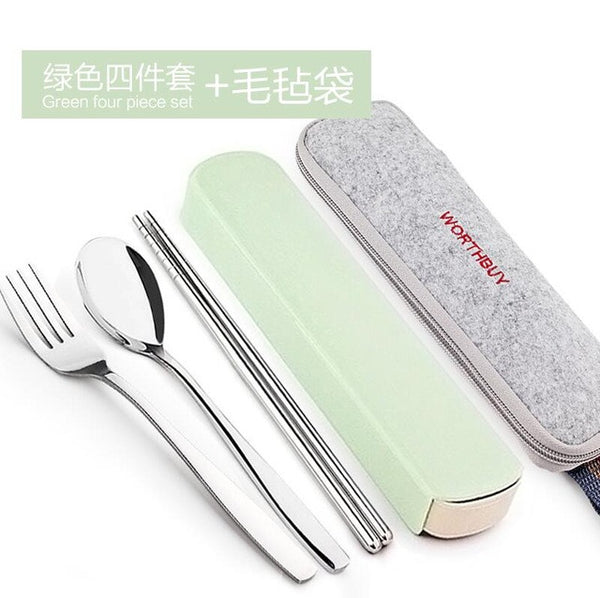 New Arrival Portable Stainless Steel Dinnerware Sets Travel Picnic Chinese Tableware Chopsticks Spoon Fork For Kids School Gifts