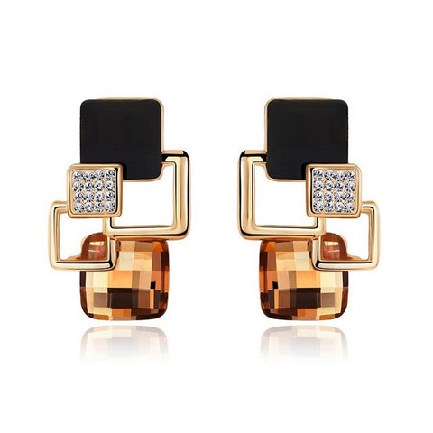 New Brand Earrings Jewelry High-end Fashion temperament Geometry Square Crystal Charm Stud Earrings For Woman Brincos