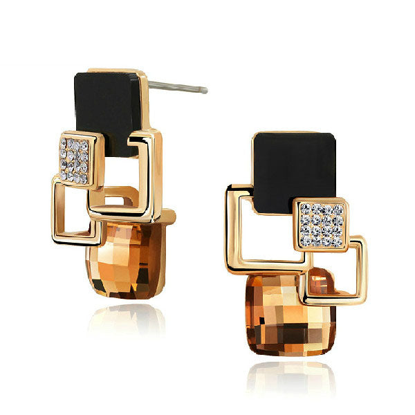 New Brand Earrings Jewelry High-end Fashion temperament Geometry Square Crystal Charm Stud Earrings For Woman Brincos