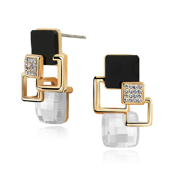 New Brand Earrings Jewelry High-end Fashion temperament Geometry Square Crystal Charm Stud Earrings For Woman Brincos