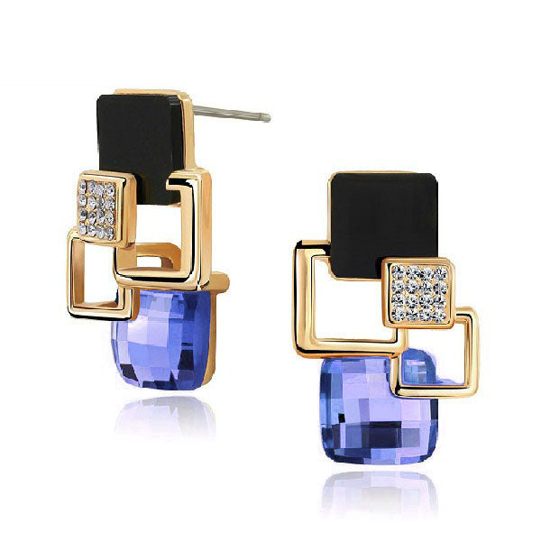 New Brand Earrings Jewelry High-end Fashion temperament Geometry Square Crystal Charm Stud Earrings For Woman Brincos