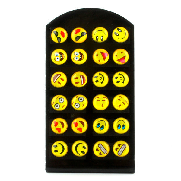 Hot Sell 12 pair/lots Round Happy Face Emoji Letter Cute Funny Smiley Stud Earrings For Women Girls Christmas Gift