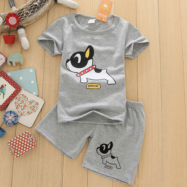 New boys clothes short sleeve T-shirt+shorts 2-piece set O-neck dog pattern boys clothing set gray children clothing