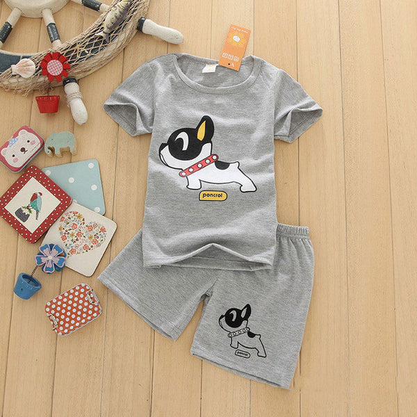 New boys clothes short sleeve T-shirt+shorts 2-piece set O-neck dog pattern boys clothing set gray children clothing