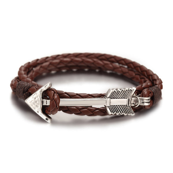 2016 New Arrival Multilayer charm leather Vintage Bronze  Arrow bracelet anchor bracelet for men women lovers' gift