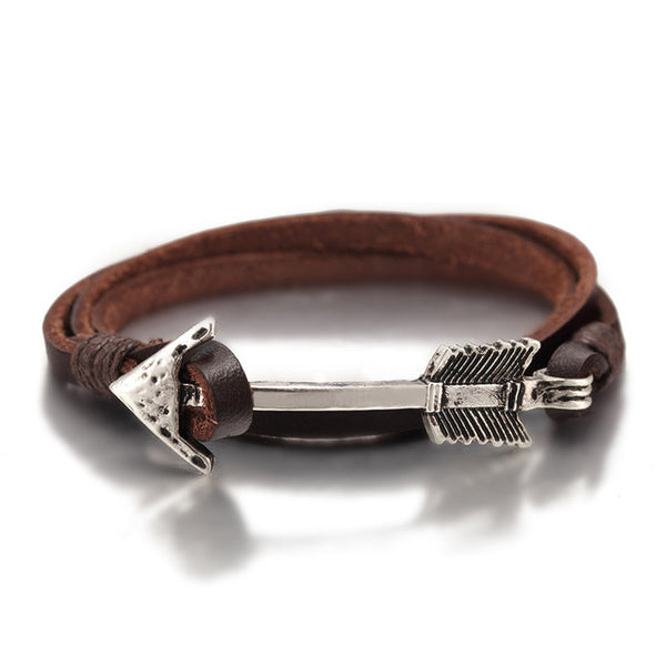 2016 New Arrival Multilayer charm leather Vintage Bronze  Arrow bracelet anchor bracelet for men women lovers' gift