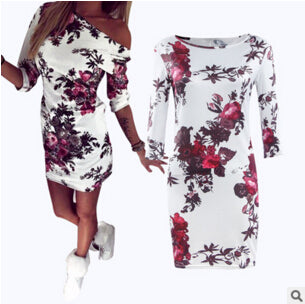 2017 Summer Women Casual Sexy Slim Sleeveless O-neck Flowers Print Dress Vestidos White Bodycon Mini Pencil Dresses Office