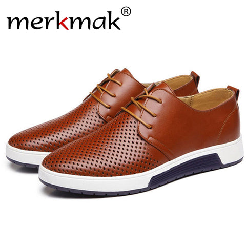 Merkmak 2017 Hot Sale Men's Shoes Genuine Leather Holes Design Breathable Shoes Spring Autumn Business Men Sapatos Masculinos