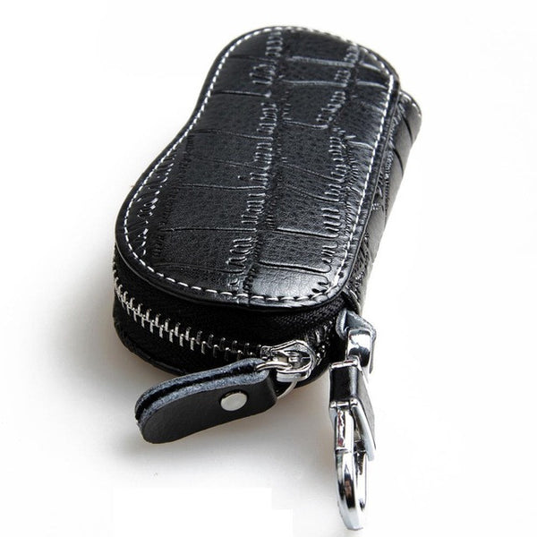 KETREND Genuine Leather Key Wallets Unisex Zipper Key Purse Car Key Holders Buckle Key Case Housekeeper Holder Black Blue KSB151
