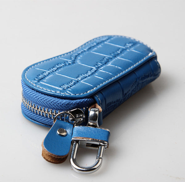 KETREND Genuine Leather Key Wallets Unisex Zipper Key Purse Car Key Holders Buckle Key Case Housekeeper Holder Black Blue KSB151