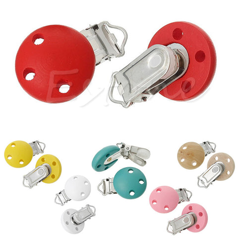 5Pcs New Wood Home Baby Round Pacifier Clip Metal Holders 3 Hole 4.4cm x 2.9cm