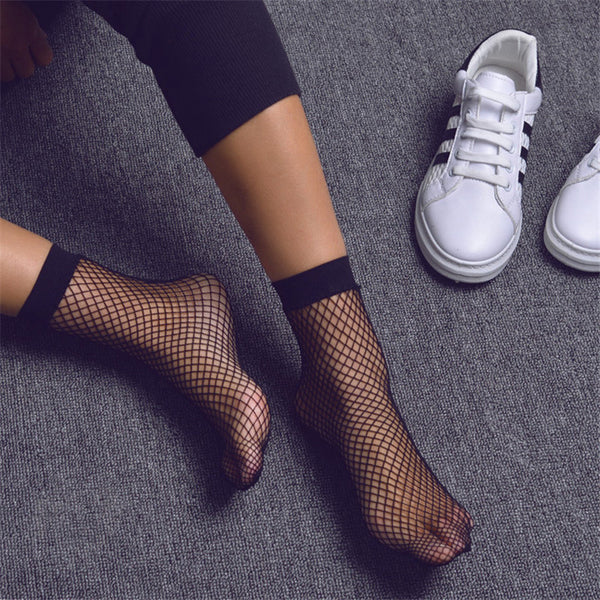 Punk Women Girls Sexy Black Hollow Out Breathable Mesh Fishnet Socks Female Gothic Stretchable Short Hosiery Ankle Socks