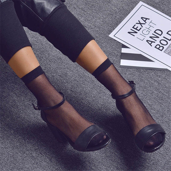 Punk Women Girls Sexy Black Hollow Out Breathable Mesh Fishnet Socks Female Gothic Stretchable Short Hosiery Ankle Socks