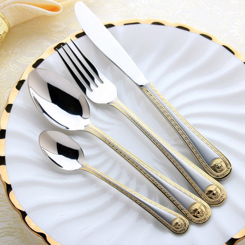 4 Pcs/set Medusa Head Gold Cutlery Set Stainless Steel Flatware Set Tableware Dinnerware Knife Spoon Fork