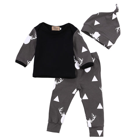 Cute Infant Baby Girl Boy Clothes Deer Tops T-shirt+Pants Leggings Hat 3pcs Outfits Kids Clothing Set 0-24M