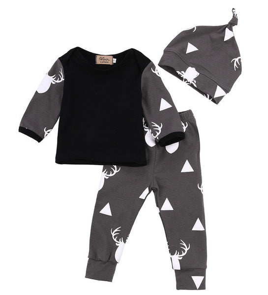 Cute Infant Baby Girl Boy Clothes Deer Tops T-shirt+Pants Leggings Hat 3pcs Outfits Kids Clothing Set 0-24M