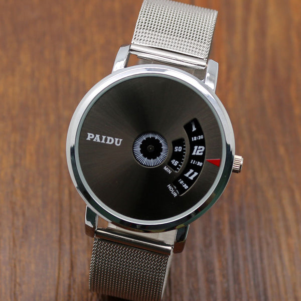 Special Design Fashion Turntable Dial PAIDU Net Mesh Steel Band Wrist Quartz Watch Men Women Relogio Masculino Male Clock Gift