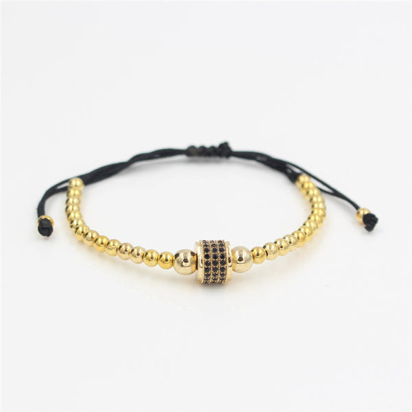 2017 Newest Adjustable Men Bracelet Round Bead Micro Pave Black CZ Crystal Macrame Weave Braided Charm Bracelets Jewelry ND4292