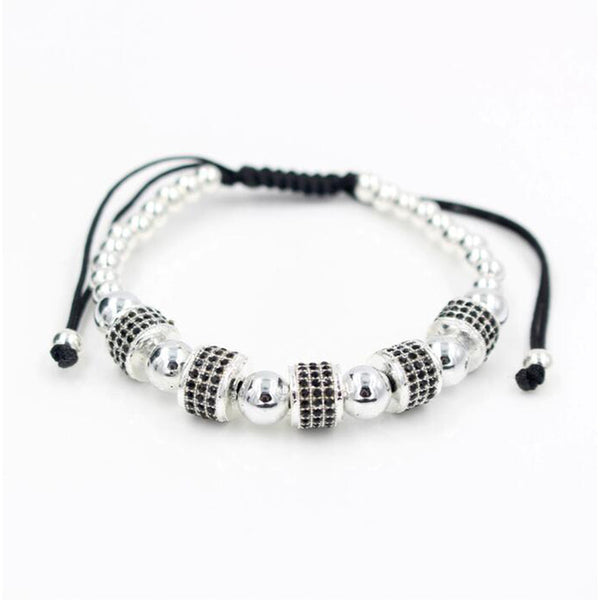 2017 Newest Adjustable Men Bracelet Round Bead Micro Pave Black CZ Crystal Macrame Weave Braided Charm Bracelets Jewelry ND4292