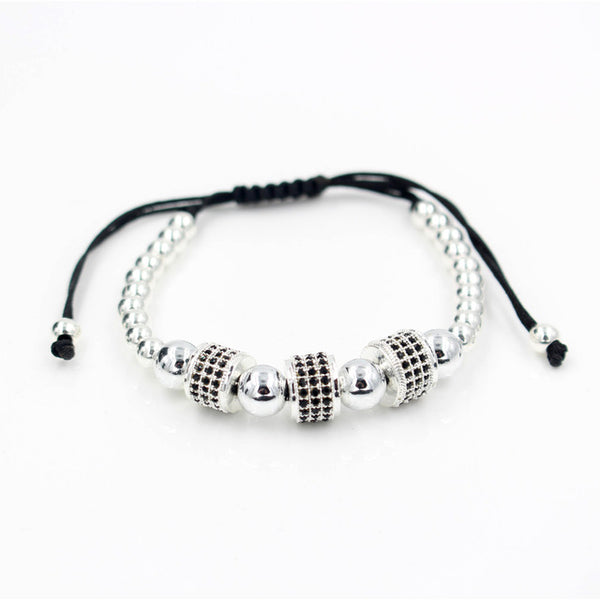 2017 Newest Adjustable Men Bracelet Round Bead Micro Pave Black CZ Crystal Macrame Weave Braided Charm Bracelets Jewelry ND4292