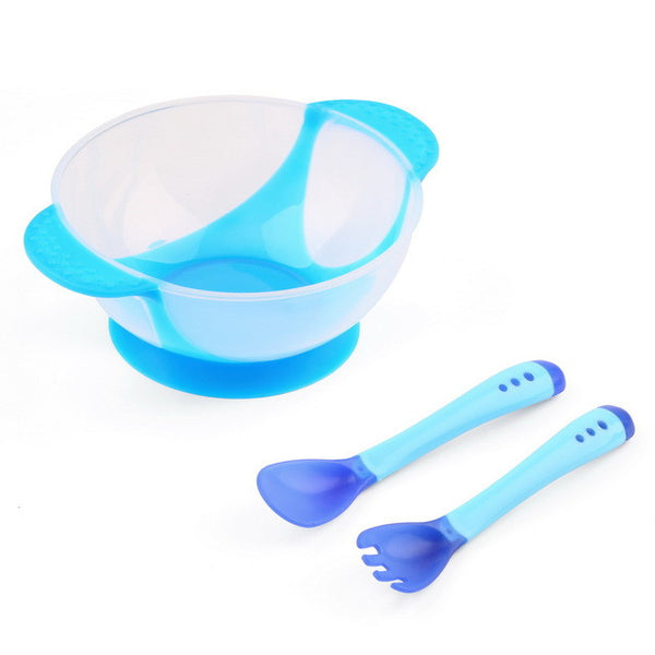Baby Bowl Slip-resistant Tableware Set Infants feeding Bowl With Sucker and Temperature Sensing Spoon Suction Cup Hot Selling
