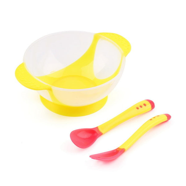 Baby Bowl Slip-resistant Tableware Set Infants feeding Bowl With Sucker and Temperature Sensing Spoon Suction Cup Hot Selling