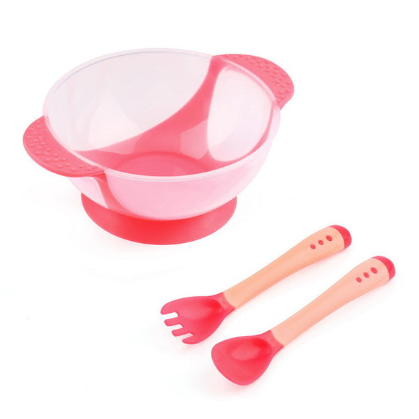 Baby Bowl Slip-resistant Tableware Set Infants feeding Bowl With Sucker and Temperature Sensing Spoon Suction Cup Hot Selling