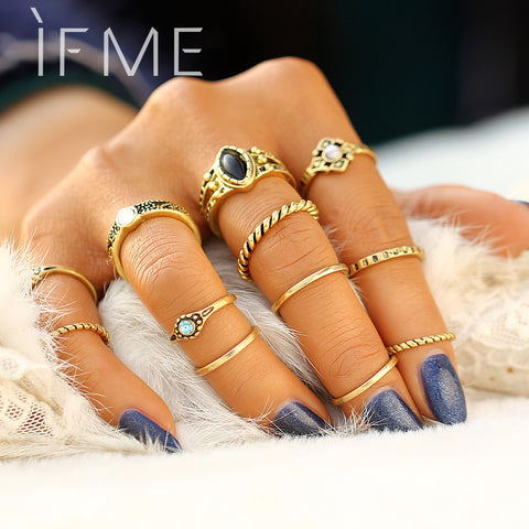 IF ME 12 PCS/Set Retro Vintage Gold Silver Color Knuckle Midi Rings Set For Women Female Bohemian Boho Rings Jewelry Accessories